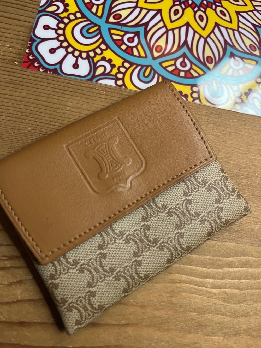 Celine Tan Leather & Brown Monogram Coin Pouch - Picture 2 of 10